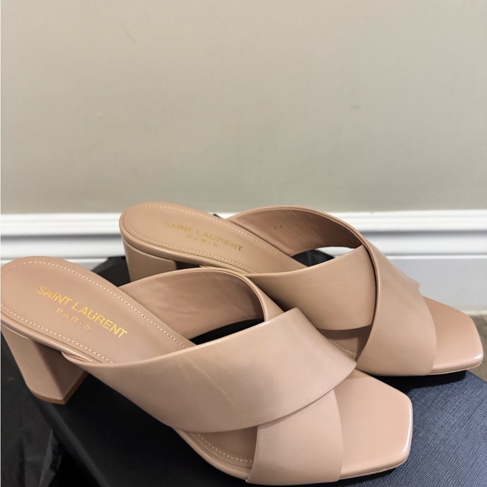 Saint Laurent Women's Tan Block Heel Sandals